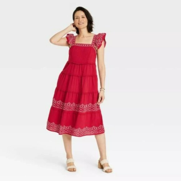 Knox Rose Dresses & Skirts - NWT | Knox Rose Tiered Midi Dress Embroidered Ruffle Cottage Peasant XXL 2XL